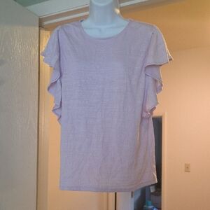 Nine West Purple Ruffled Short Sleeve Blouse